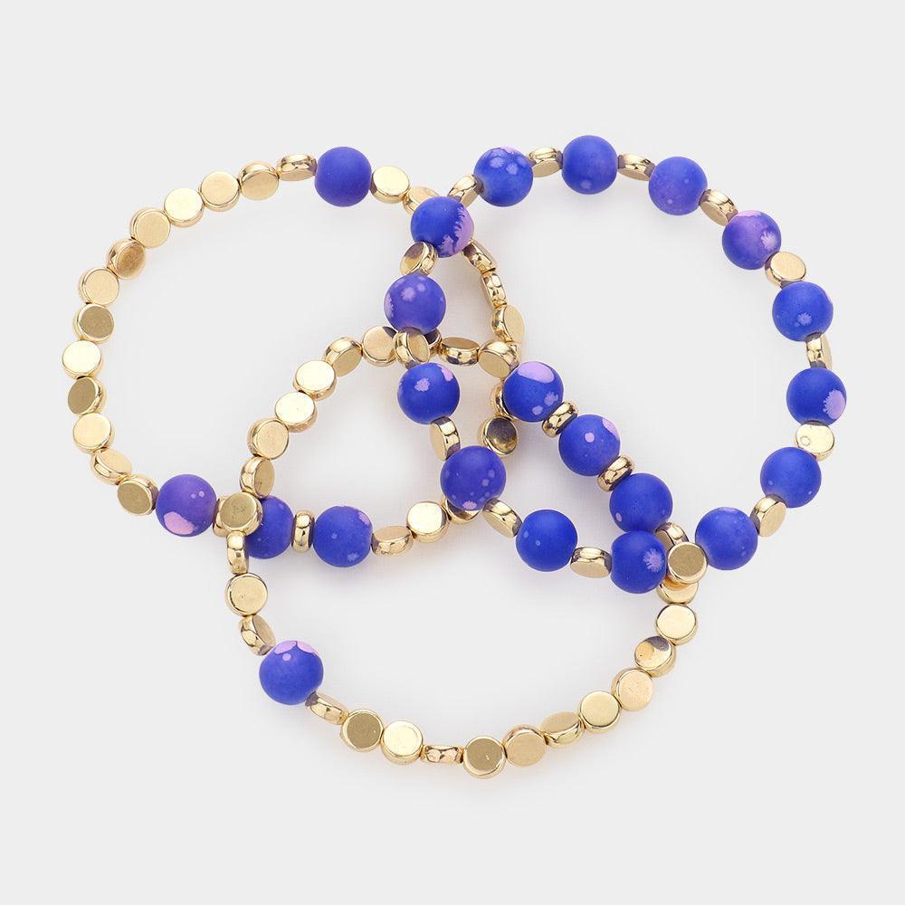 Blue 3PCS - Paint Splash Beaded Stretch Bracelets - Jewelry Store by Erik Rayo