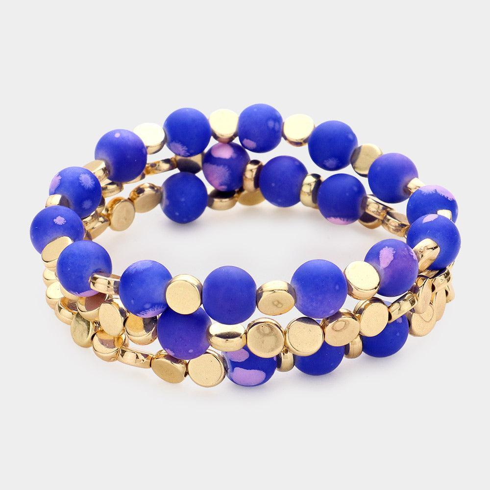 Blue 3PCS - Paint Splash Beaded Stretch Bracelets - Jewelry Store by Erik Rayo