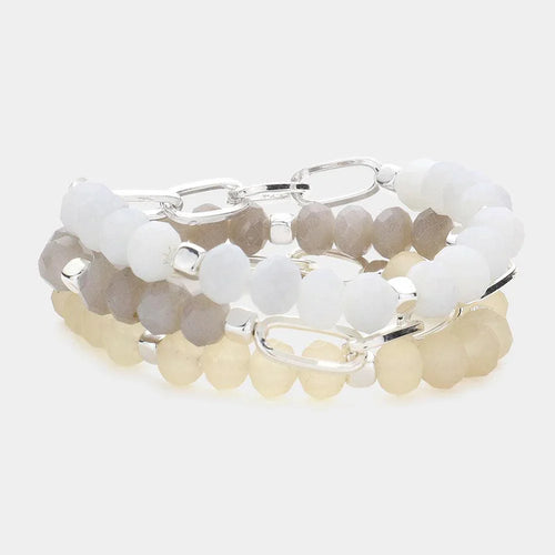 3PCS - Open Metal Oval Link Faceted Beaded Stretch Bracelets - Jewelry Store by Erik Rayo