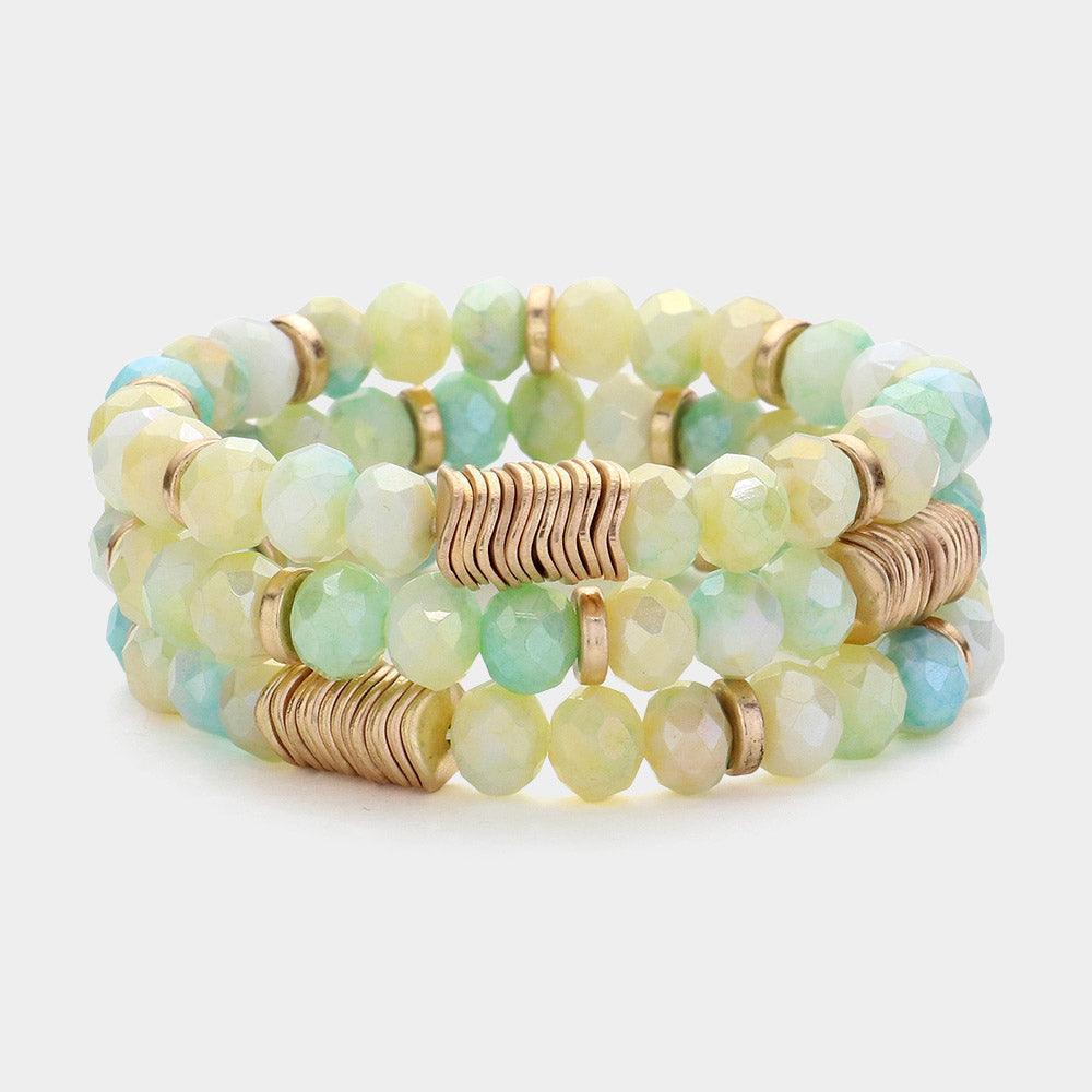 3PCS - Faceted Ombre Beaded Stretch Multi Layered Bracelets - Jewelry Store by Erik Rayo