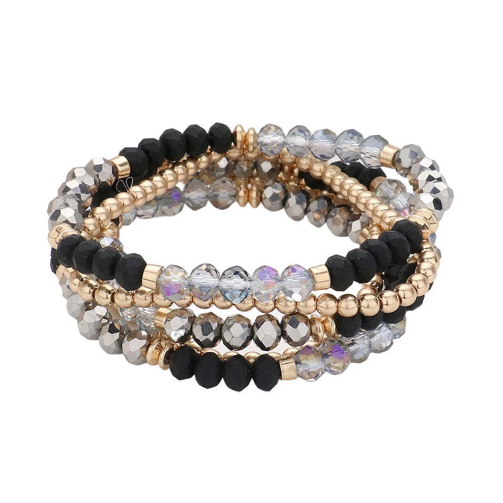 Black 5PCS  Faceted Beaded Stretch Multi Layered Bracelets