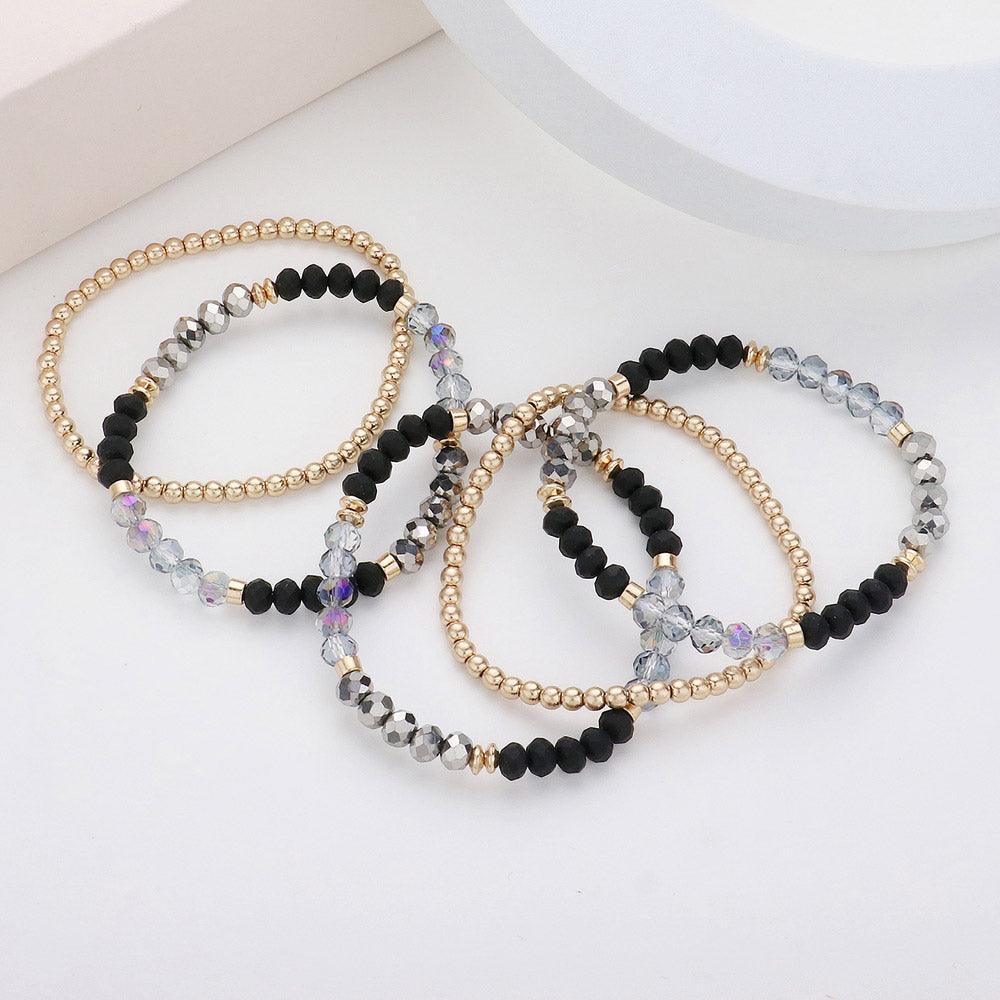 Black 5PCS  Faceted Beaded Stretch Multi Layered Bracelets