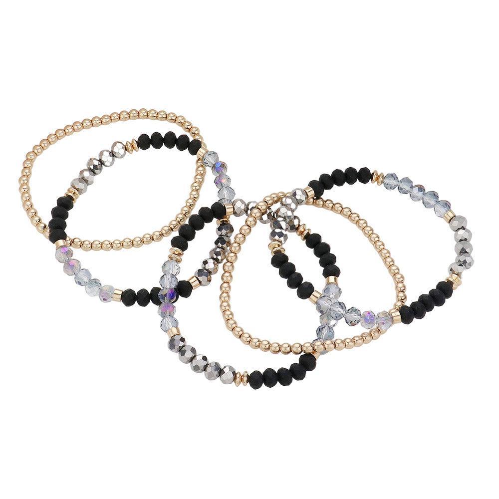 Black 5PCS  Faceted Beaded Stretch Multi Layered Bracelets