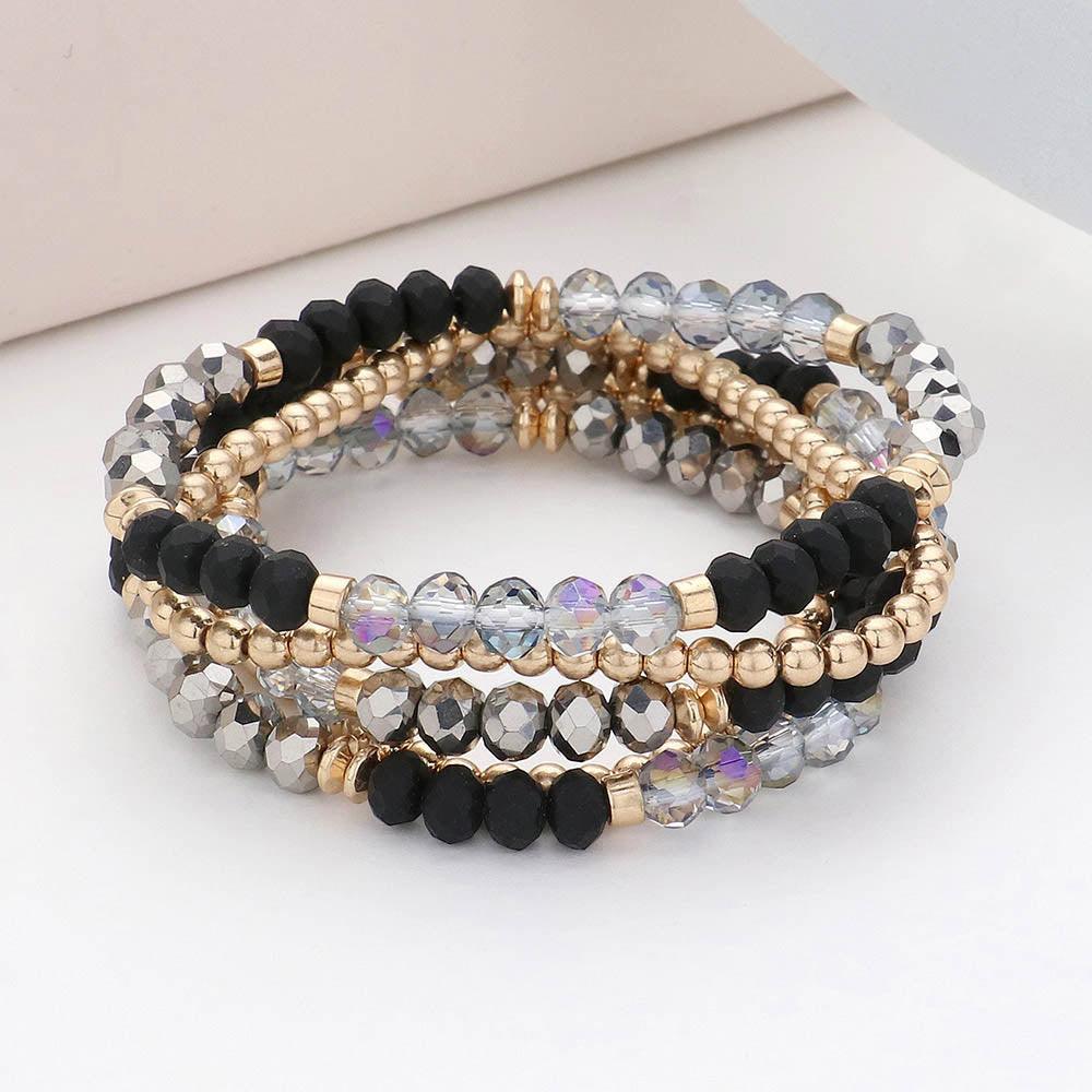 Black 5PCS  Faceted Beaded Stretch Multi Layered Bracelets