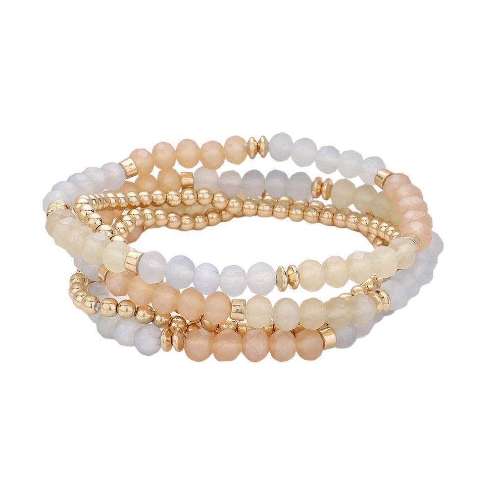 Silver 5PCS Faceted Beaded Stretch Multi Layered Bracelets - Jewelry Store by Erik Rayo