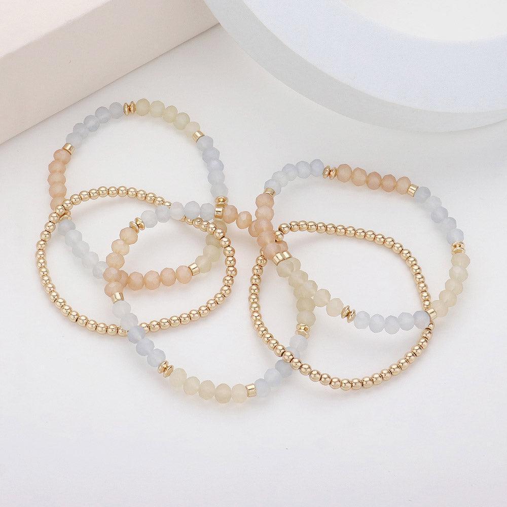 Silver 5PCS Faceted Beaded Stretch Multi Layered Bracelets - Jewelry Store by Erik Rayo