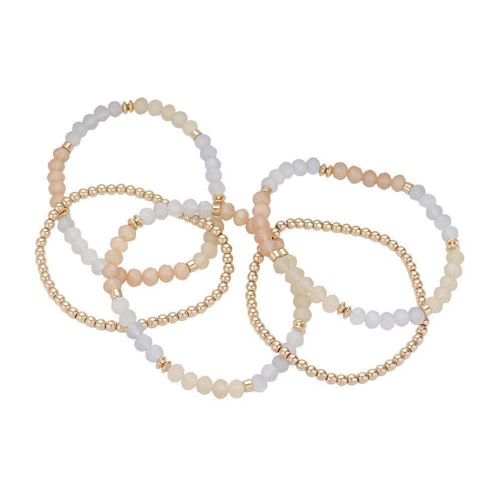 Silver 5PCS Faceted Beaded Stretch Multi Layered Bracelets - Jewelry Store by Erik Rayo