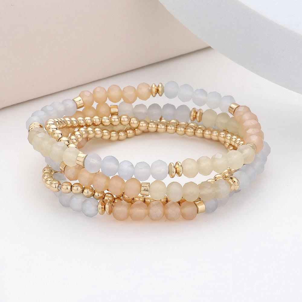 Silver 5PCS  Faceted Beaded Stretch Multi Layered Bracelets