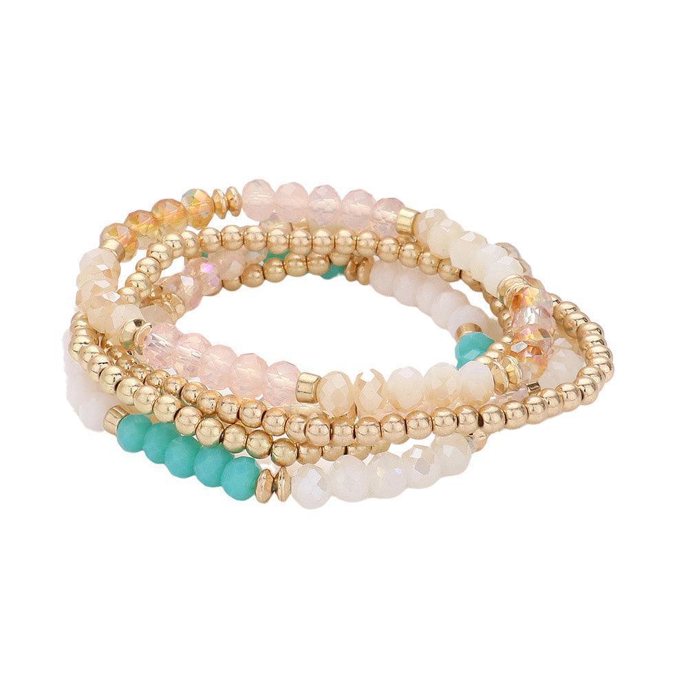 Turquoise 5PCS - Faceted Beaded Stretch Multi Layered Bracelets - Jewelry Store by Erik Rayo