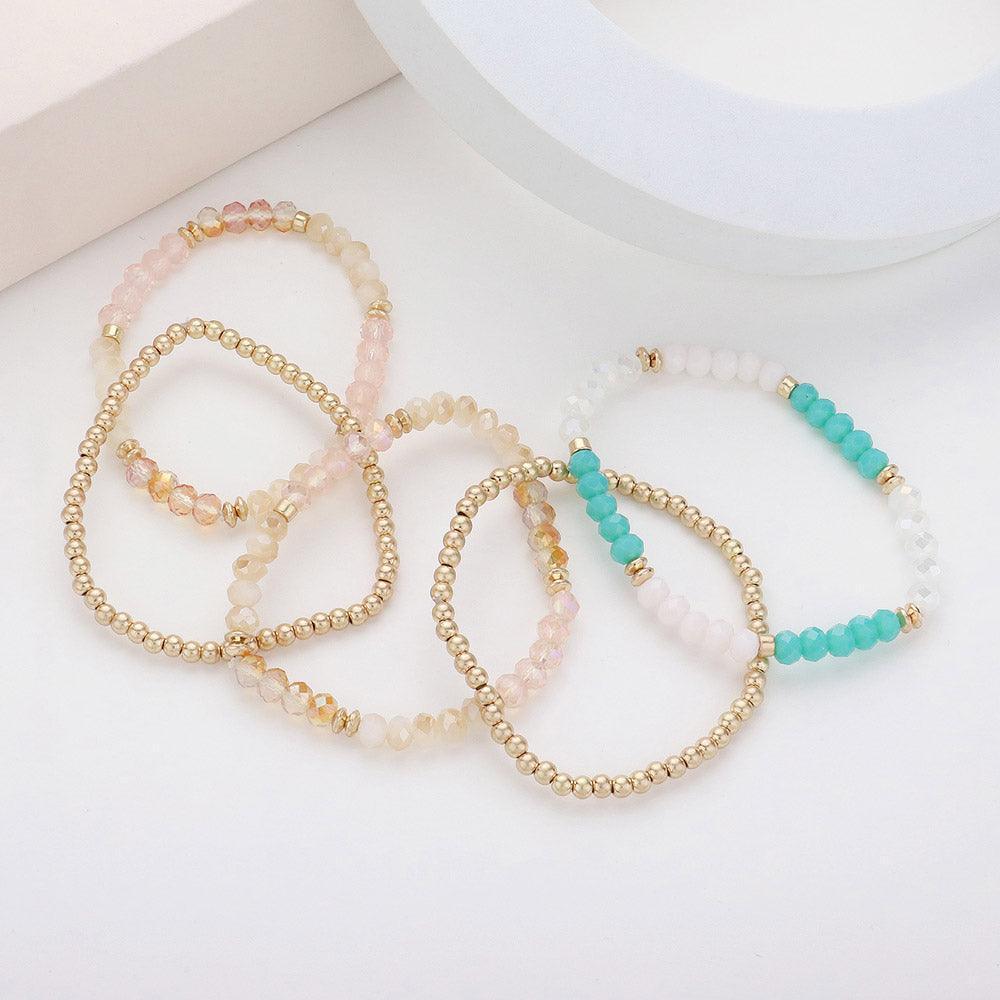 Turquoise 5PCS - Faceted Beaded Stretch Multi Layered Bracelets - Jewelry Store by Erik Rayo