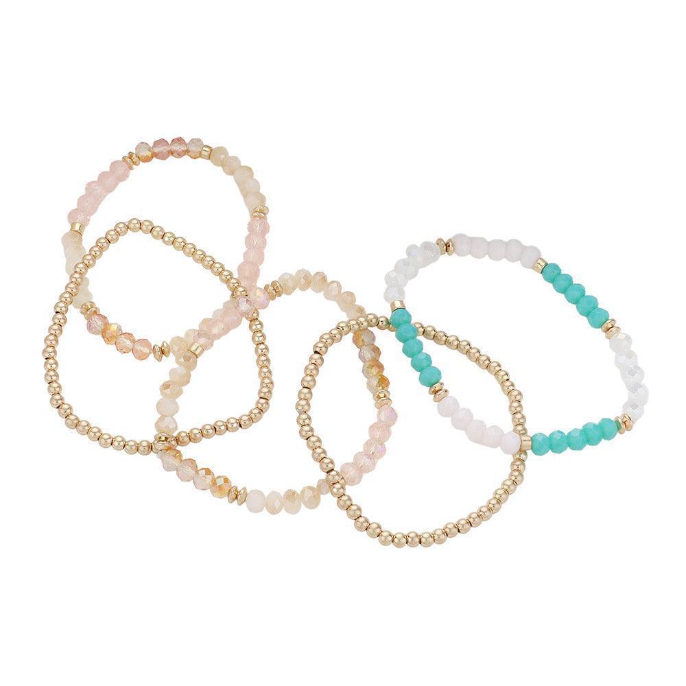 Turquoise 5PCS - Faceted Beaded Stretch Multi Layered Bracelets - Jewelry Store by Erik Rayo