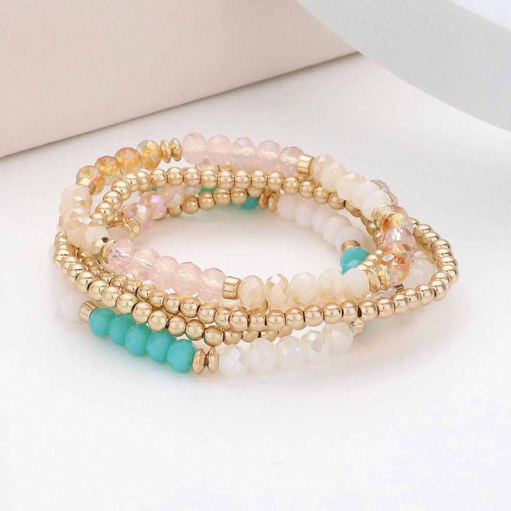 Turquoise 5PCS - Faceted Beaded Stretch Multi Layered Bracelets - Jewelry Store by Erik Rayo