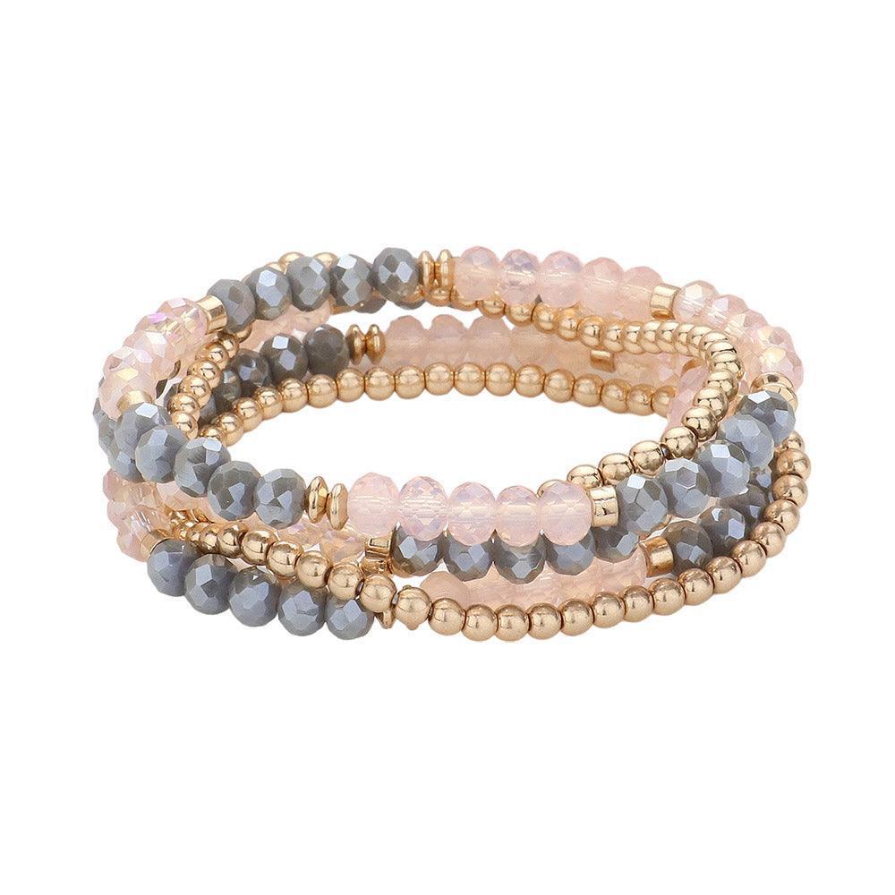 Silver 5PCS Faceted Beaded Stretch Multi Layered Bracelets - Jewelry Store by Erik Rayo
