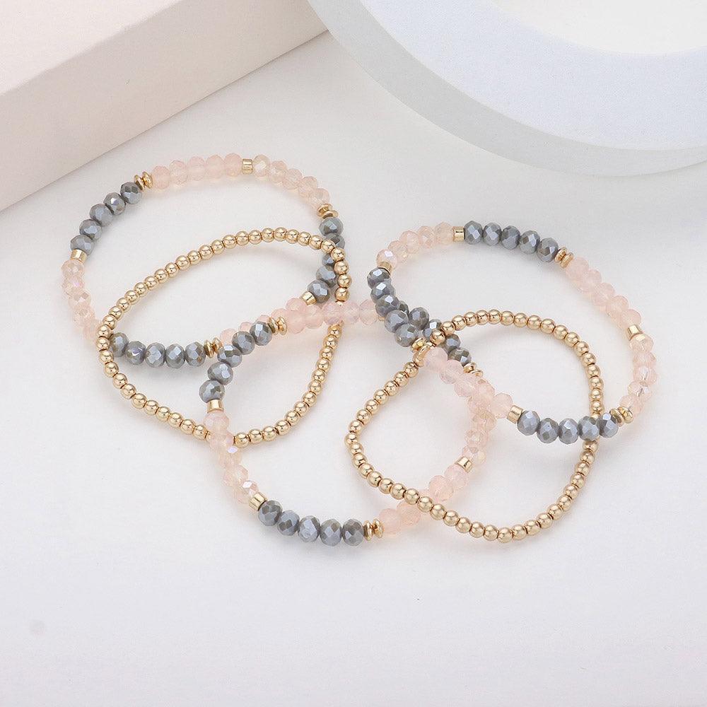 Silver 5PCS Faceted Beaded Stretch Multi Layered Bracelets - Jewelry Store by Erik Rayo