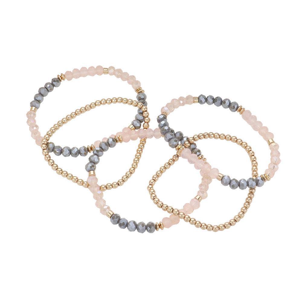 Silver 5PCS Faceted Beaded Stretch Multi Layered Bracelets - Jewelry Store by Erik Rayo