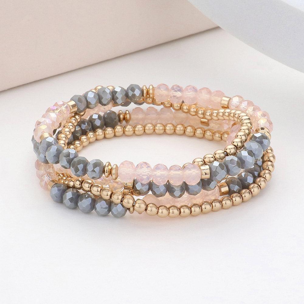 Silver 5PCS Faceted Beaded Stretch Multi Layered Bracelets - Jewelry Store by Erik Rayo