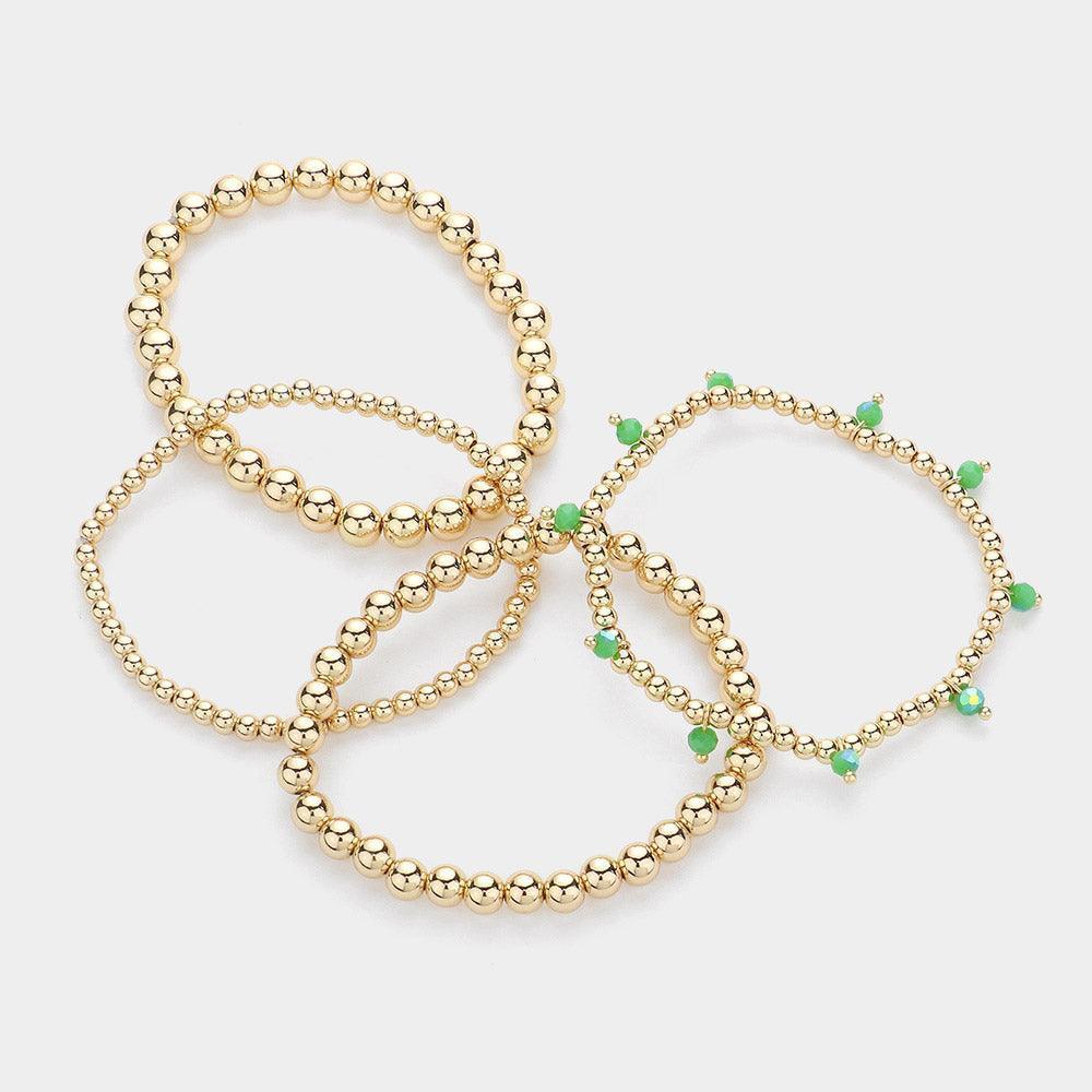 Green 4PCS - Faceted Beads Station Metal Ball Stretch Multi Layered Bracelets - Jewelry Store by Erik Rayo