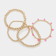 Load image into Gallery viewer, Pink 4PCS - Faceted Beads Station Metal Ball Stretch Multi Layered Bracelets
