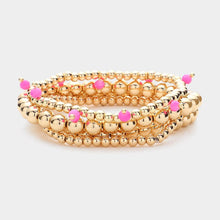 Load image into Gallery viewer, Pink 4PCS - Faceted Beads Station Metal Ball Stretch Multi Layered Bracelets
