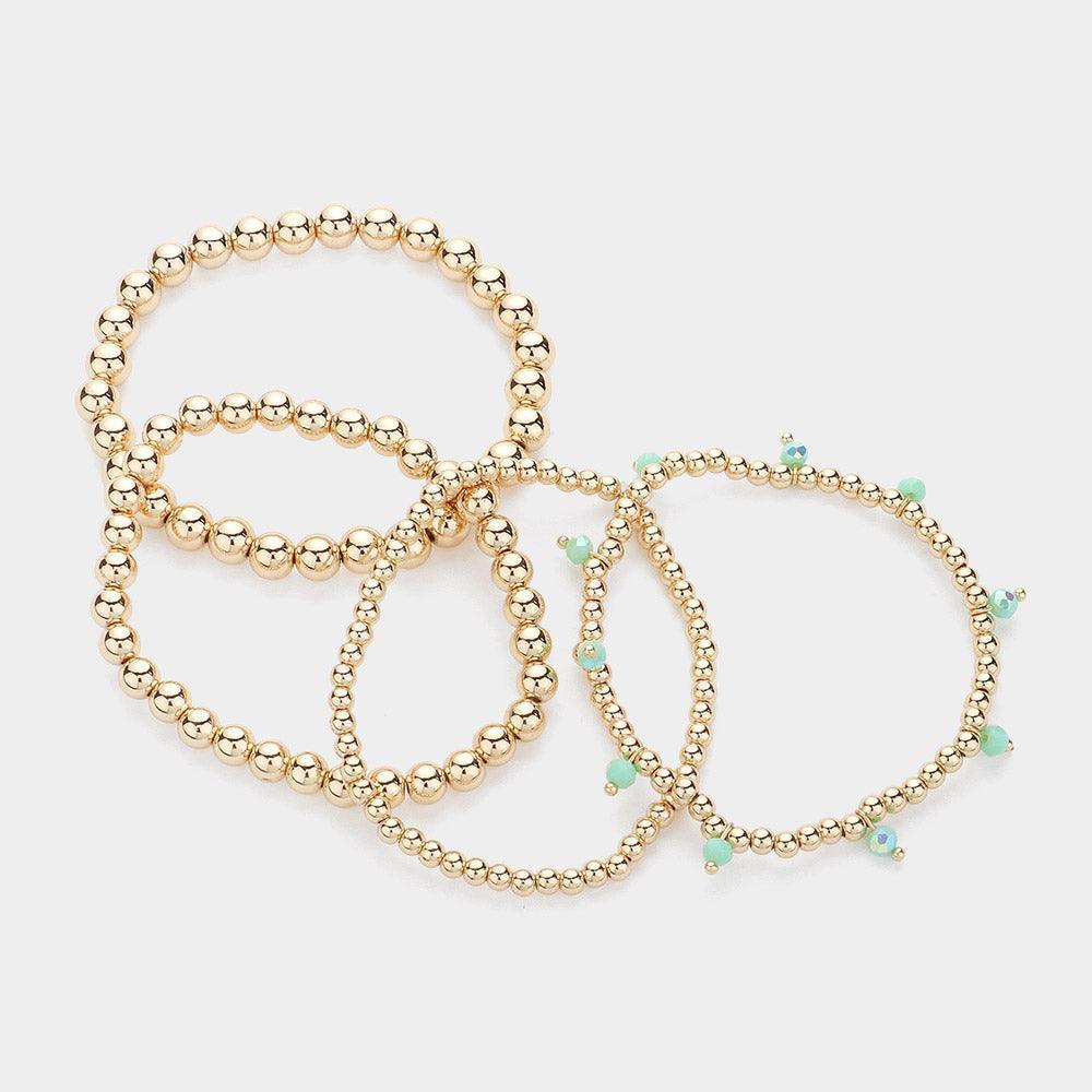 Gold 4PCS - Faceted Beads Station Metal Ball Stretch Multi Layered Bracelets - Jewelry Store by Erik Rayo