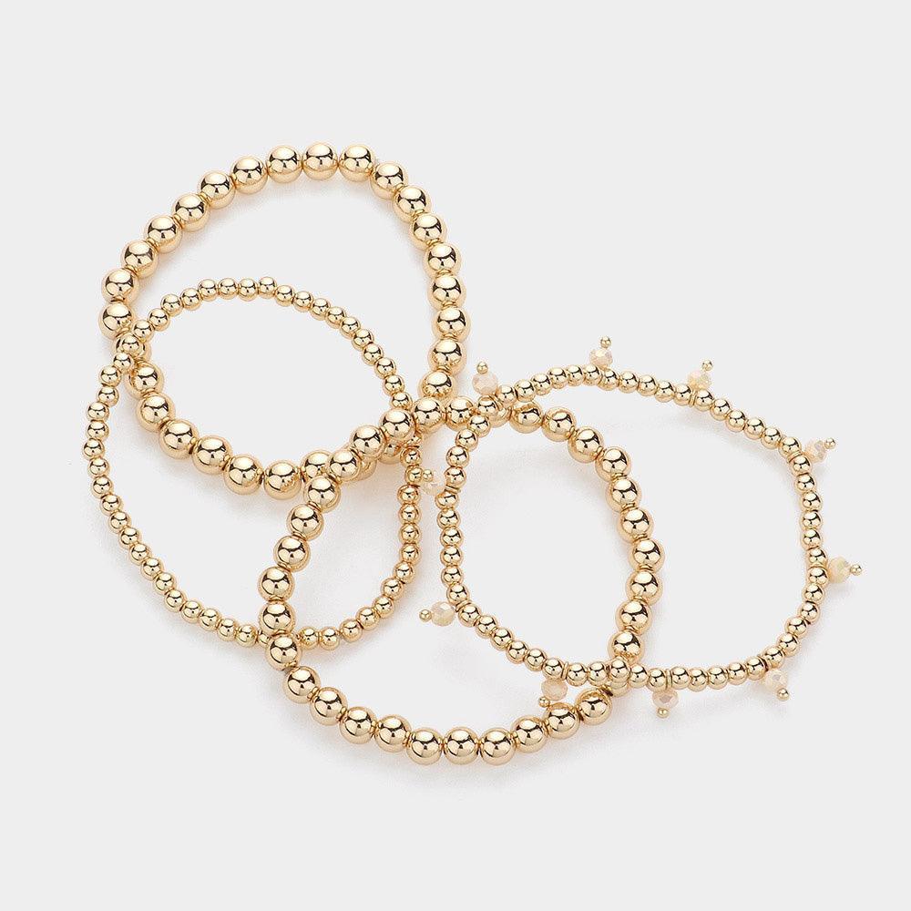 Gold 4PCS - Faceted Beads Station Metal Ball Stretch Multi Layered Bracelets - Jewelry Store by Erik Rayo