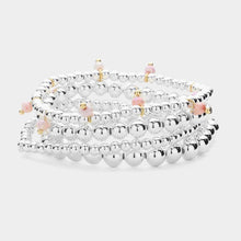 Load image into Gallery viewer, Pink 4PCS - Faceted Beads Station Metal Ball Stretch Multi Layered Bracelets
