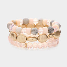 Load image into Gallery viewer, Pink 3PCS - Metal Faceted Beaded Stretch Multi Layered Bracelets
