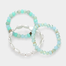 Load image into Gallery viewer, Silver 3PCS  Metal Faceted Beaded Stretch Multi Layered Bracelets
