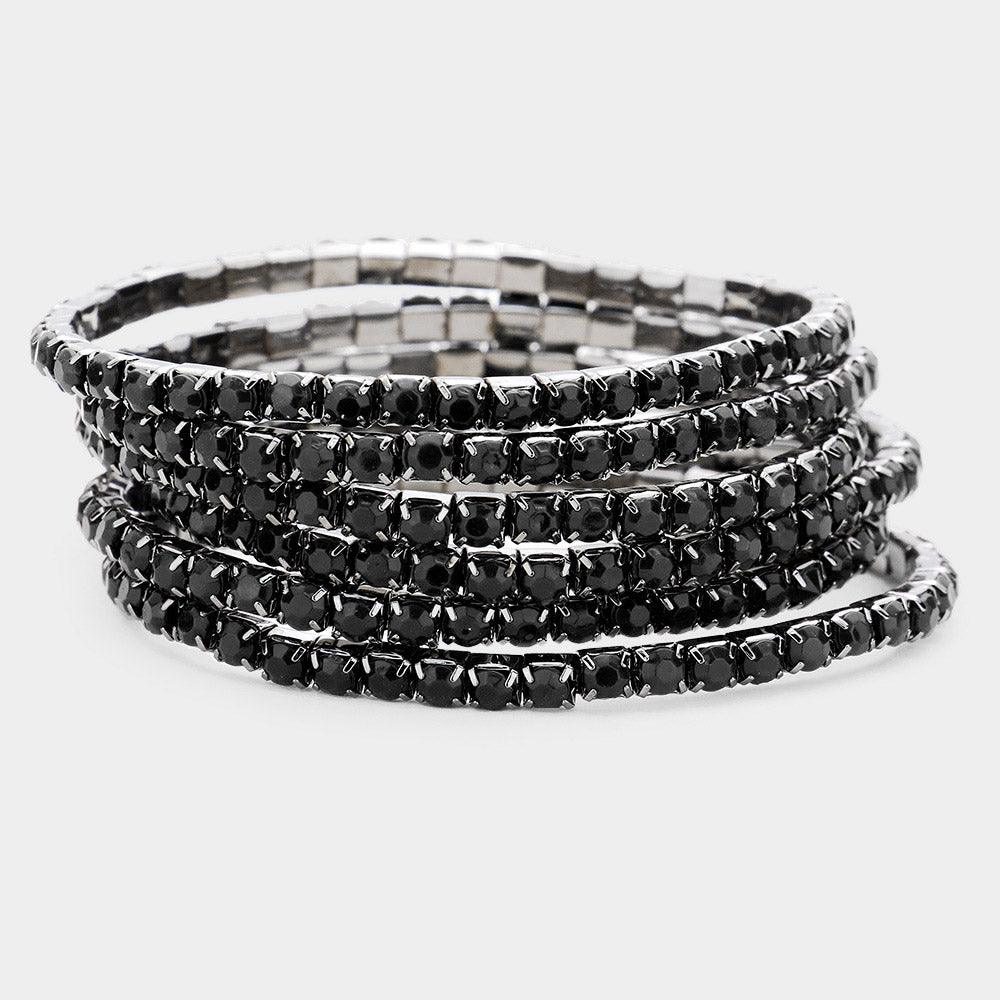 Hematite 6PCS  Multi Layered Beaded Stretch Bracelet