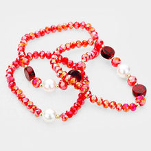 Load image into Gallery viewer, Red 3PCS Multi Strand Pearl Natural Stone Bead Stretch Bracelets
