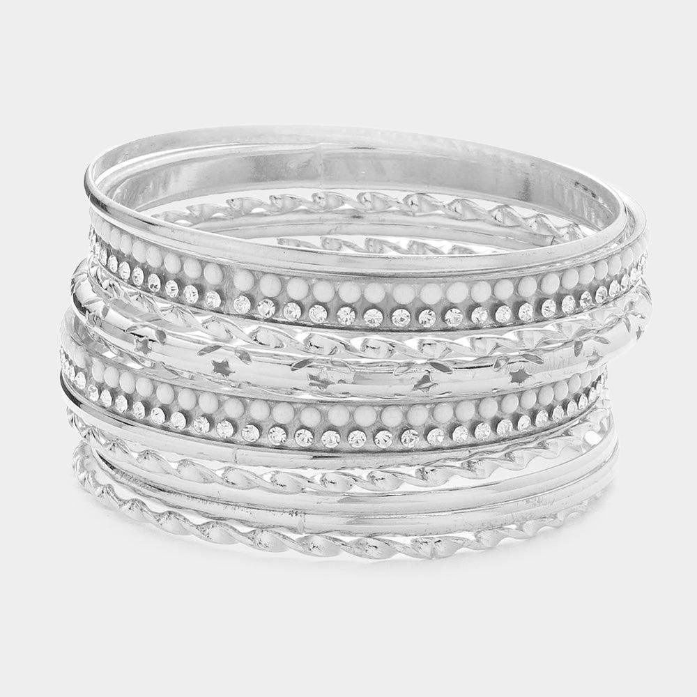 11PCS - Rhinestone Embellished Metal Bangle Bracelets - Jewelry Store by Erik Rayo