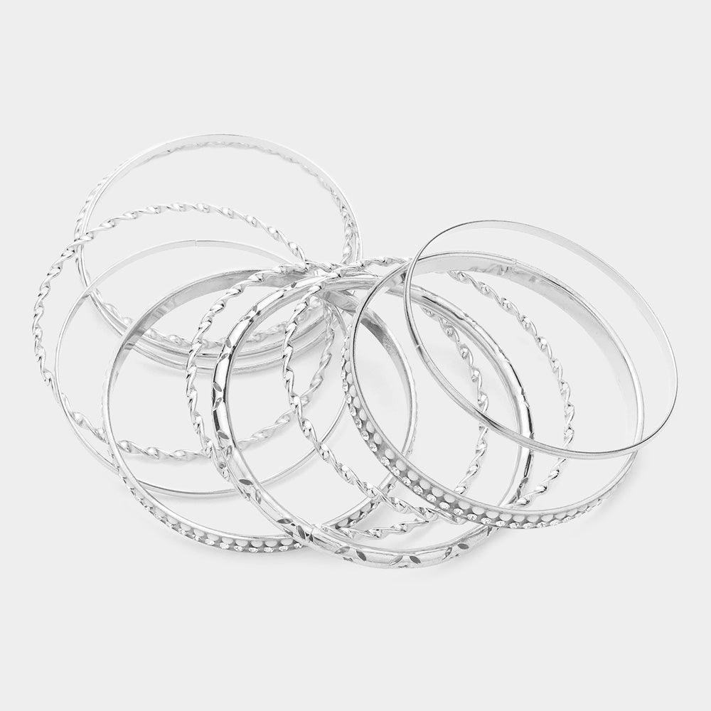 11PCS - Rhinestone Embellished Metal Bangle Bracelets - Jewelry Store by Erik Rayo