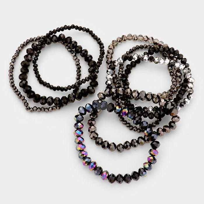 Black 9PCS Faceted Bead Stretch Bracelets - Jewelry Store by Erik Rayo