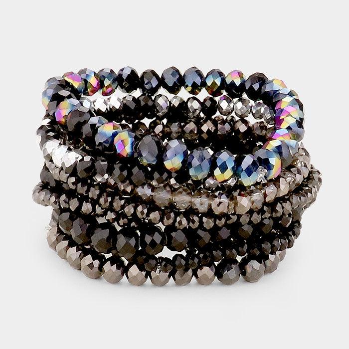 Black 9PCS  Faceted Bead Stretch Bracelets