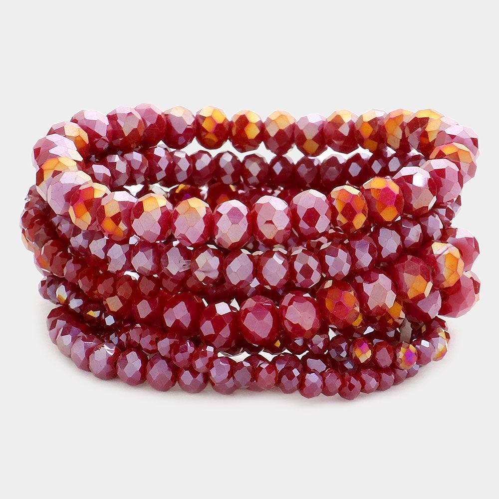 Burgundy 9PCS - Faceted Bead Stretch Bracelets - Jewelry Store by Erik Rayo