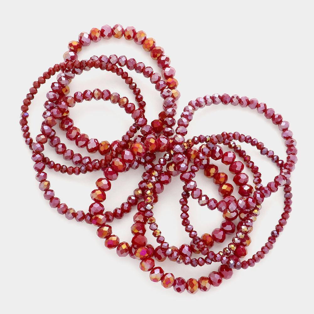 Burgundy 9PCS - Faceted Bead Stretch Bracelets - Jewelry Store by Erik Rayo