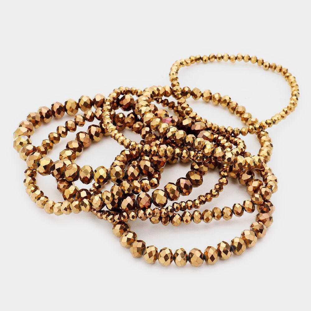 Bronze 9PCS - Faceted Bead Stretch Bracelets - Jewelry Store by Erik Rayo
