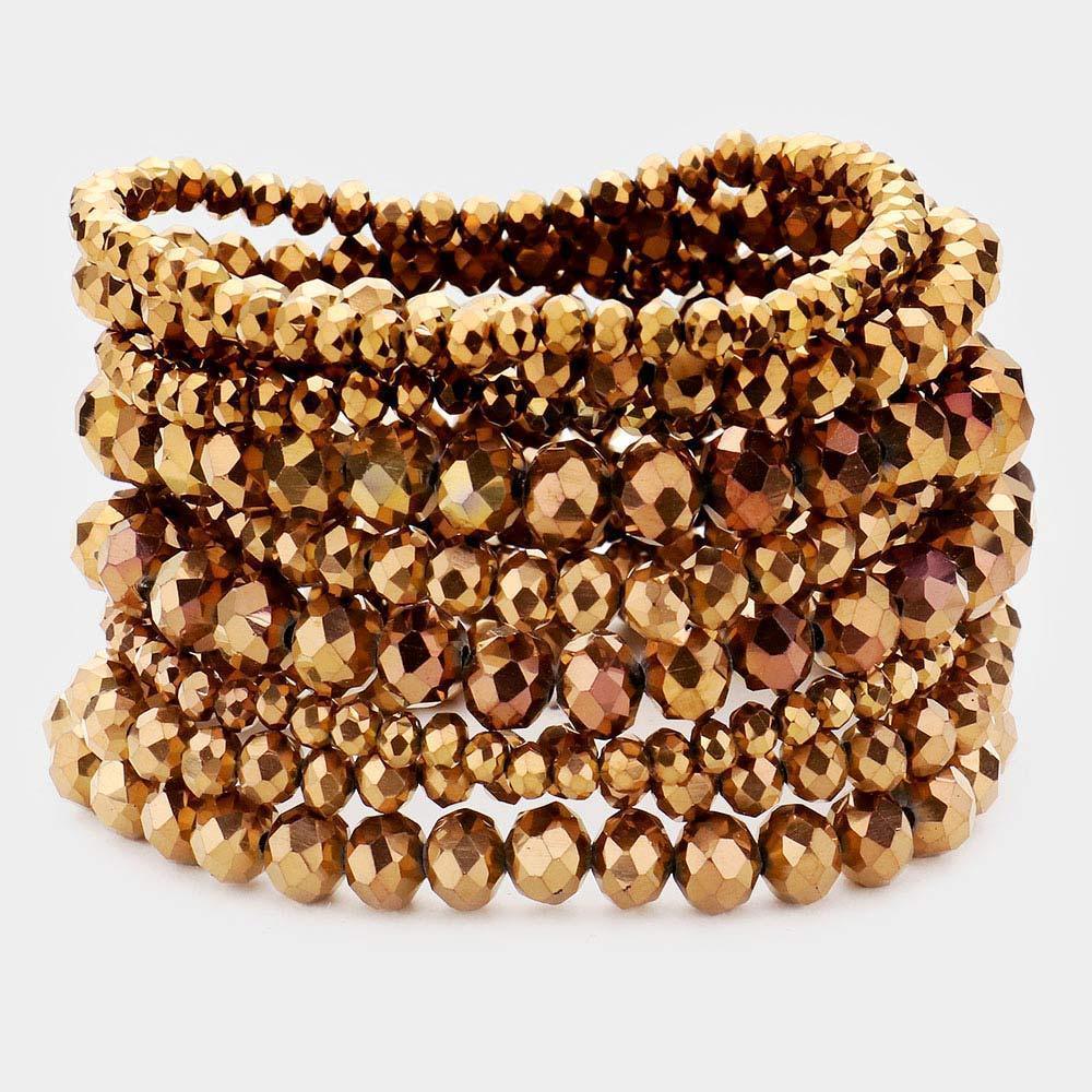 Bronze 9PCS - Faceted Bead Stretch Bracelets - Jewelry Store by Erik Rayo