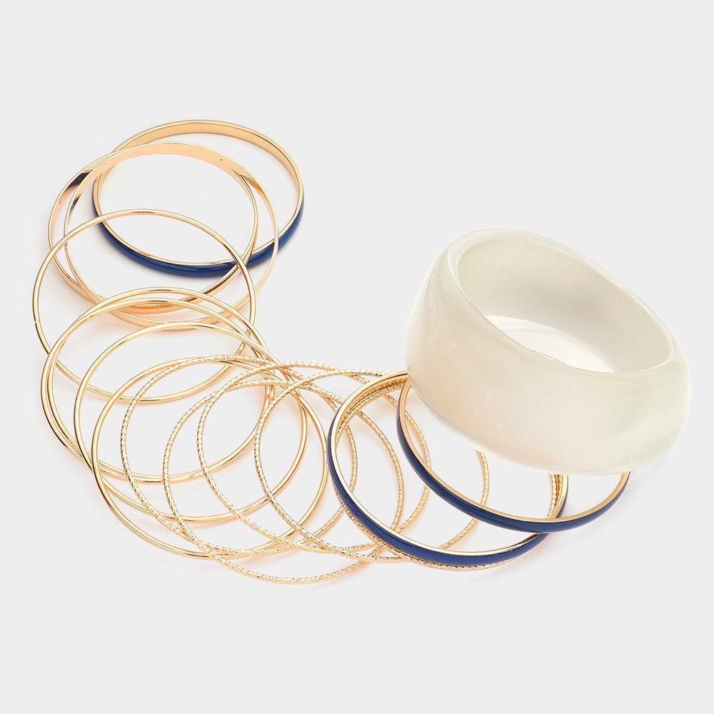 White 16PCS Metal Resin Stack Bangle Bracelets - Jewelry Store by Erik Rayo