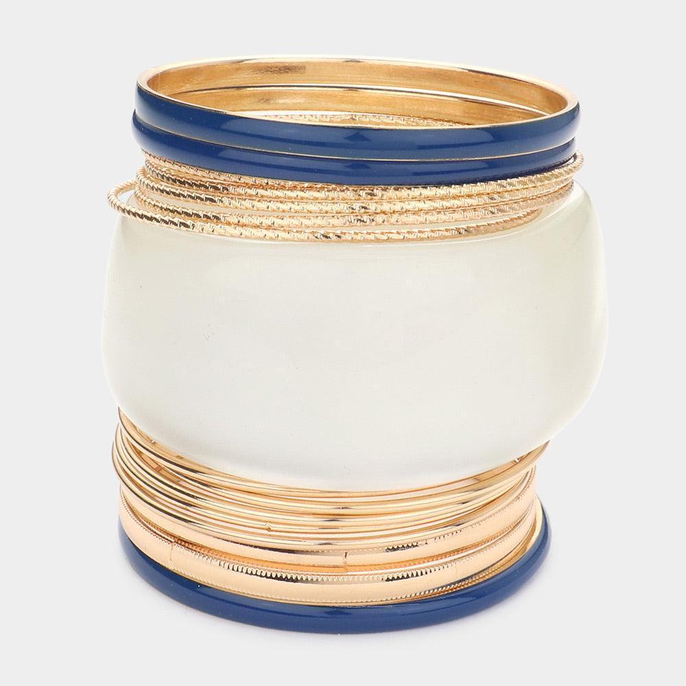 White 16PCS Metal Resin Stack Bangle Bracelets - Jewelry Store by Erik Rayo