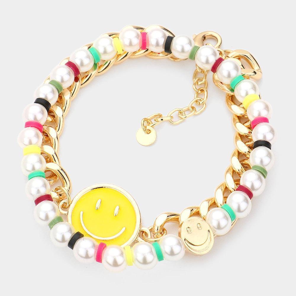 2PCS Smile Accented Metal Chain Pearl Bracelets - Jewelry Store by Erik Rayo