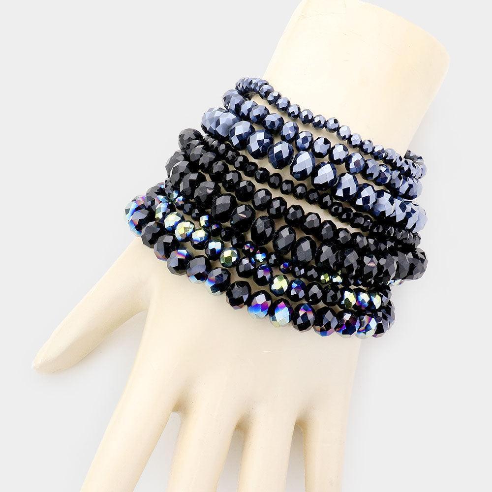 Black 9PCS Faceted Bead Stretch Bracelets - Jewelry Store by Erik Rayo