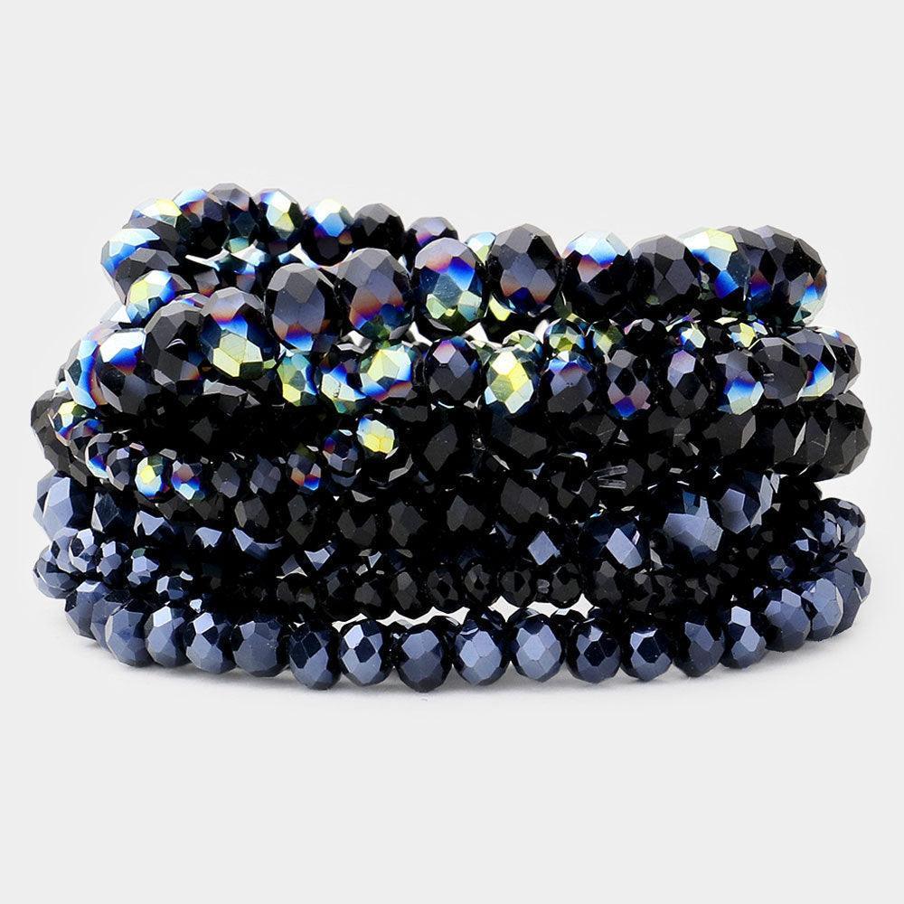 Black 9PCS Faceted Bead Stretch Bracelets - Jewelry Store by Erik Rayo