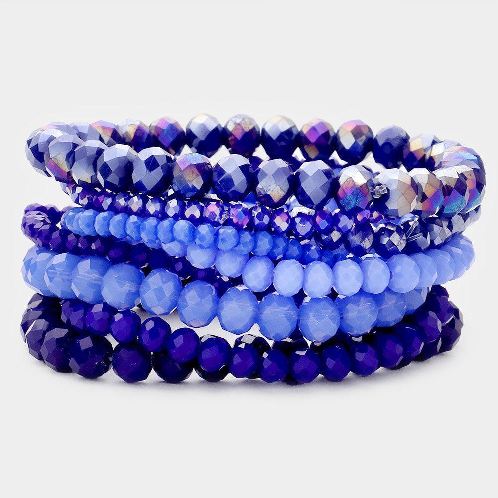 Blue 9PCS - Faceted Bead Stretch Bracelets - Jewelry Store by Erik Rayo