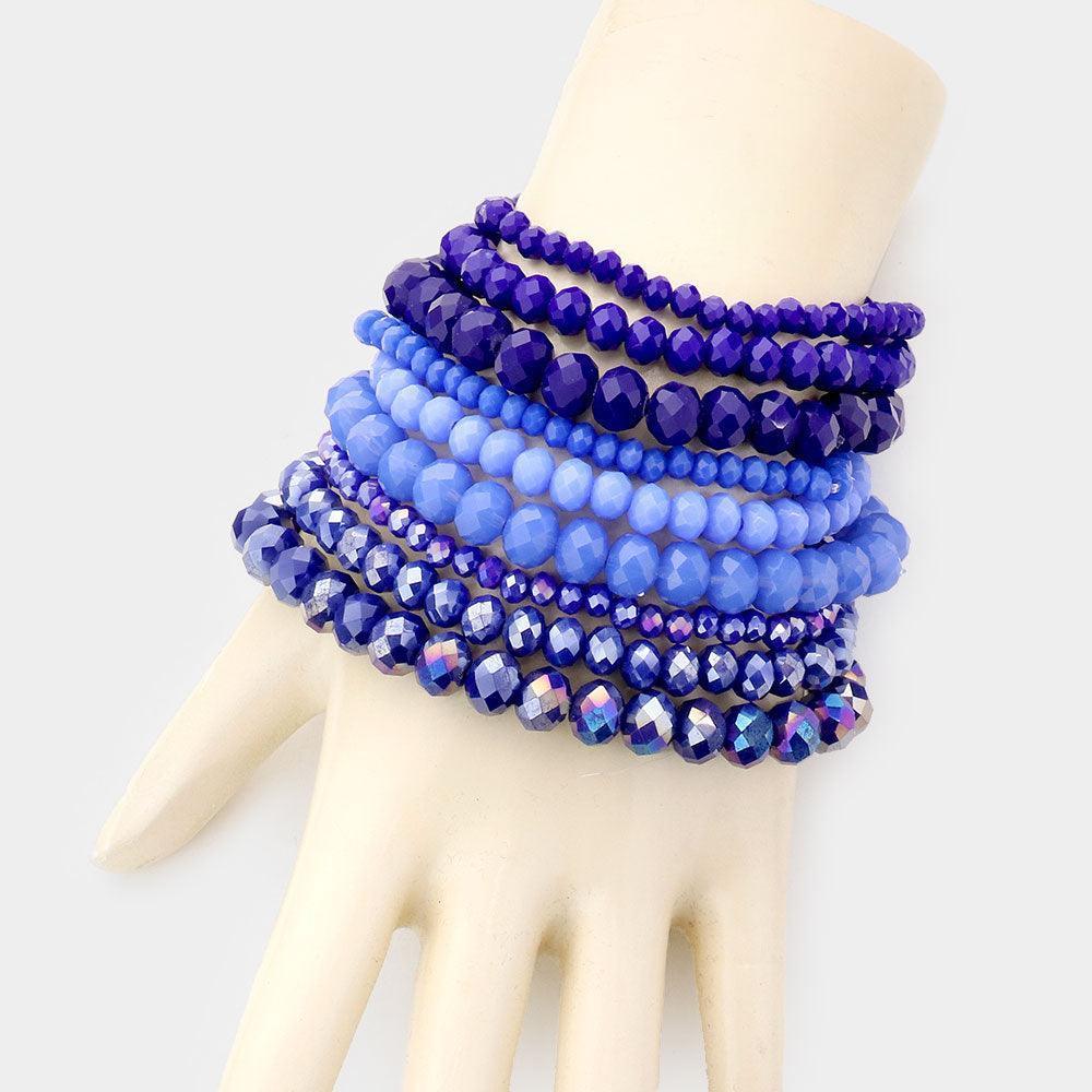 Blue 9PCS - Faceted Bead Stretch Bracelets - Jewelry Store by Erik Rayo