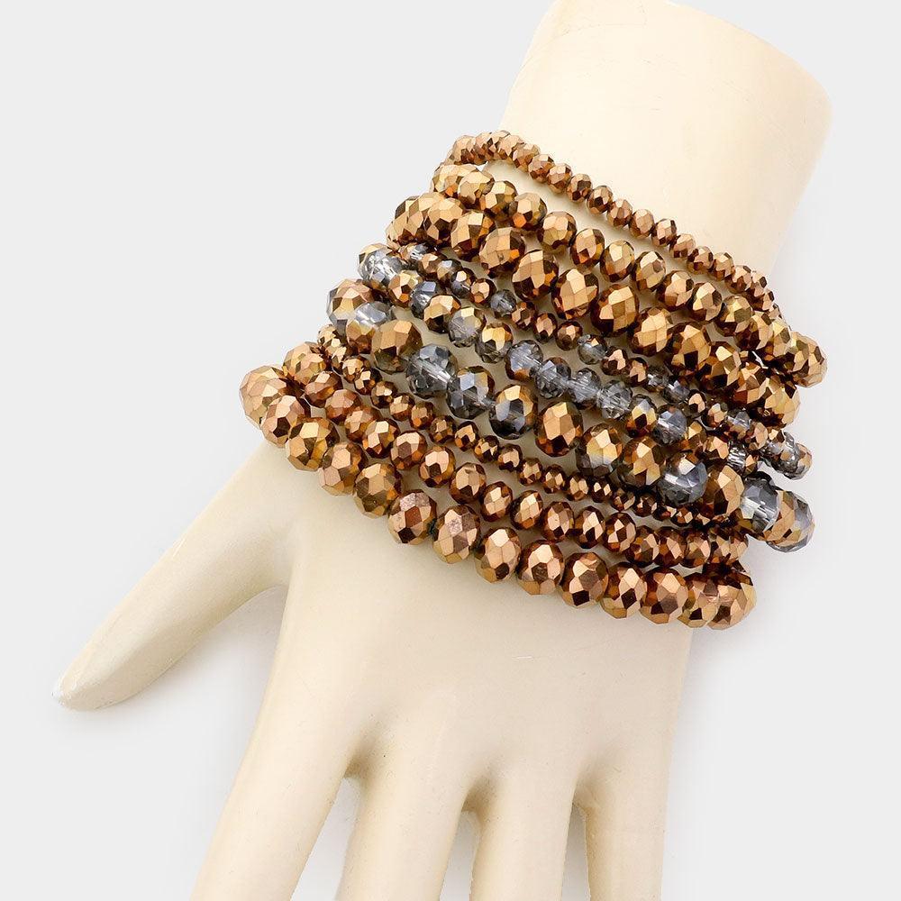 Bronze 9PCS - Faceted Bead Stretch Bracelets - Jewelry Store by Erik Rayo