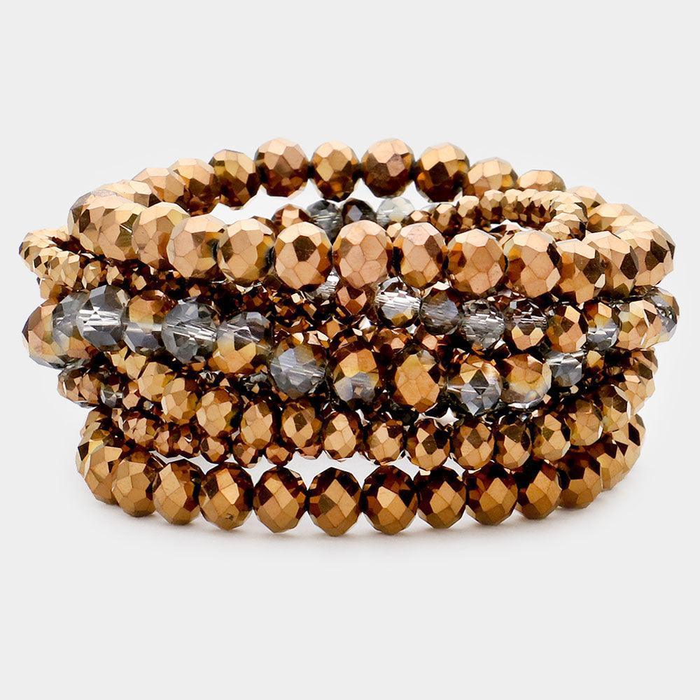 Bronze 9PCS - Faceted Bead Stretch Bracelets - Jewelry Store by Erik Rayo