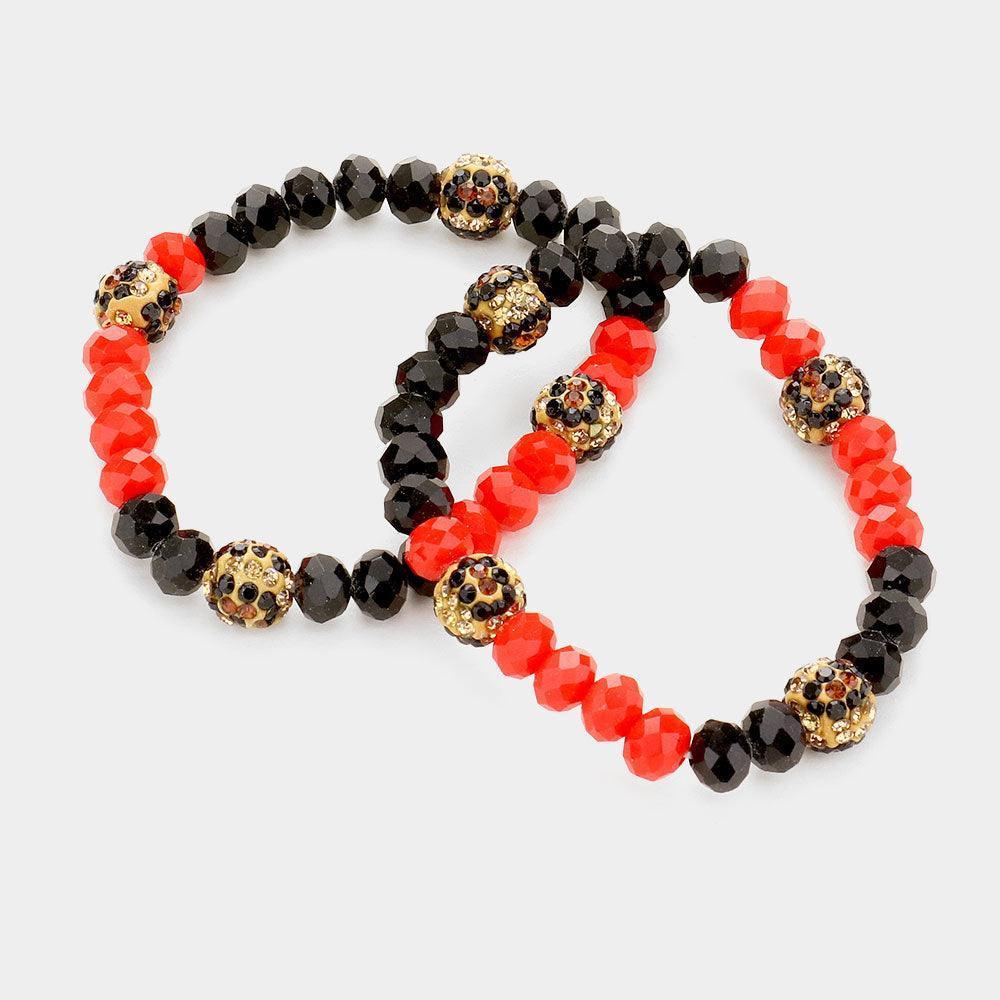 Red 2PCS Shamballa Ball Faceted Beaded Stretch Bracelets - Jewelry Store by Erik Rayo