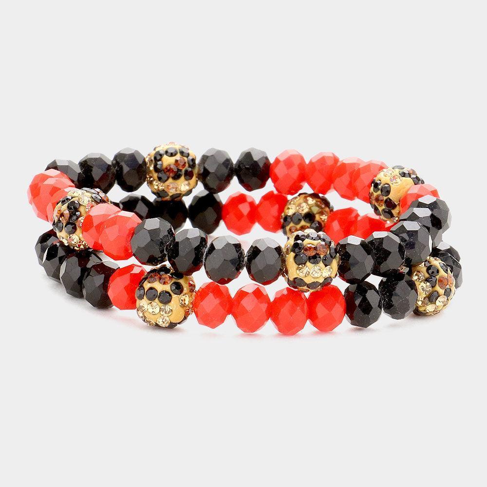 Red 2PCS Shamballa Ball Faceted Beaded Stretch Bracelets - Jewelry Store by Erik Rayo