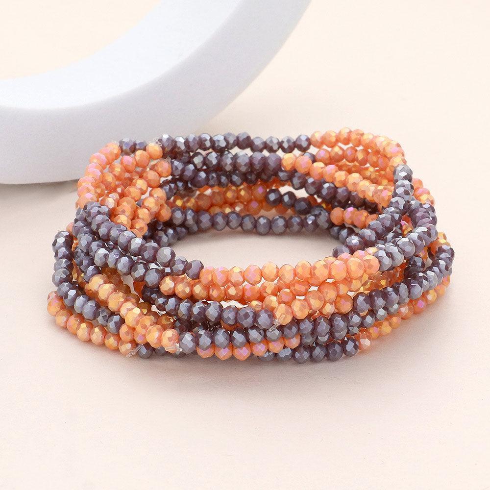Brown 10PCS - Faceted Beaded Multi Layered Stretch Bracelets - Jewelry Store by Erik Rayo